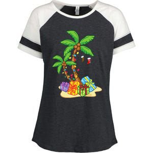 Christmas Palm Tree Tropical Xmas Coconut Lights Funny Gifts Enza Ladies Jersey Colorblock Tee