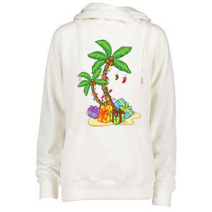 Christmas Palm Tree Tropical Xmas Coconut Lights Funny Gifts Womens Funnel Neck Pullover Hood