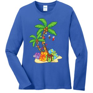 Christmas Palm Tree Tropical Xmas Coconut Lights Funny Gifts Ladies Long Sleeve Shirt