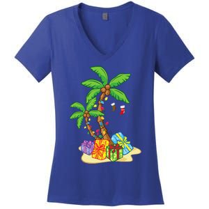 Christmas Palm Tree Tropical Xmas Coconut Lights Funny Gifts Women's V-Neck T-Shirt