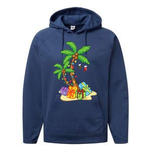 Christmas Palm Tree Tropical Xmas Coconut Lights Funny Gifts Performance Fleece Hoodie