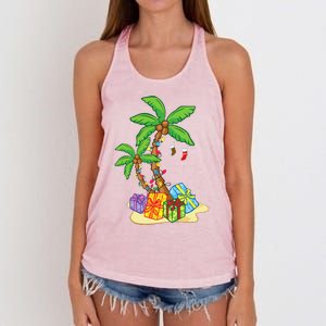 Christmas Palm Tree Tropical Xmas Coconut Lights Funny Gifts Women's Knotted Racerback Tank