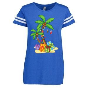 Christmas Palm Tree Tropical Xmas Coconut Lights Funny Gifts Enza Ladies Jersey Football T-Shirt