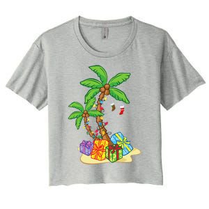 Christmas Palm Tree Tropical Xmas Coconut Lights Funny Gifts Women's Crop Top Tee