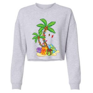 Christmas Palm Tree Tropical Xmas Coconut Lights Funny Gifts Cropped Pullover Crew