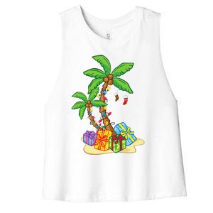 Christmas Palm Tree Tropical Xmas Coconut Lights Funny Gifts Women's Racerback Cropped Tank