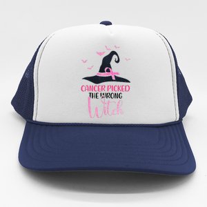 Cancer Picked The Wrong Witch Breast Cancer Awareness Trucker Hat