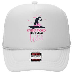 Cancer Picked The Wrong Witch Breast Cancer Awareness High Crown Mesh Back Trucker Hat