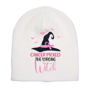 Cancer Picked The Wrong Witch Breast Cancer Awareness Short Acrylic Beanie