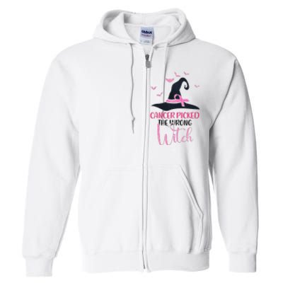 Cancer Picked The Wrong Witch Breast Cancer Awareness Full Zip Hoodie