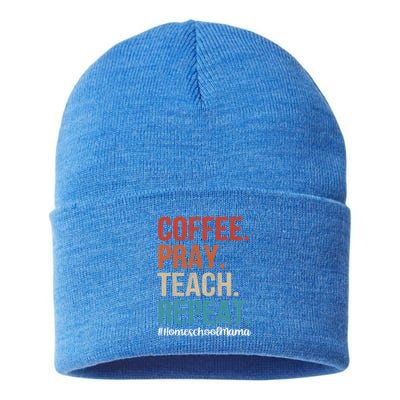 Coffee Pray Teach Repeat Homeschool Mom Mother Vintage Gift Sustainable Knit Beanie