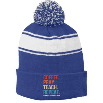 Coffee Pray Teach Repeat Homeschool Mom Mother Vintage Gift Stripe Pom Pom Beanie