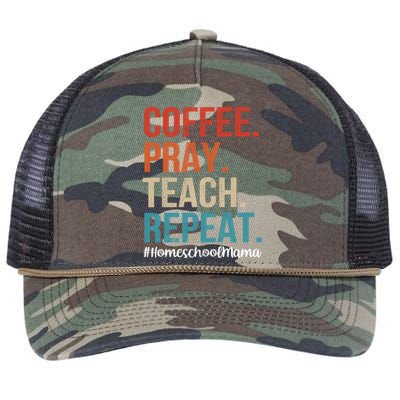 Coffee Pray Teach Repeat Homeschool Mom Mother Vintage Gift Retro Rope Trucker Hat Cap