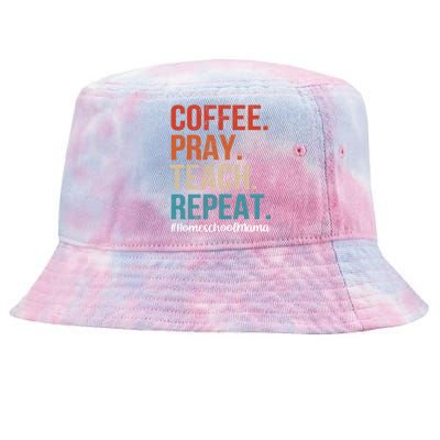 Coffee Pray Teach Repeat Homeschool Mom Mother Vintage Gift Tie-Dyed Bucket Hat