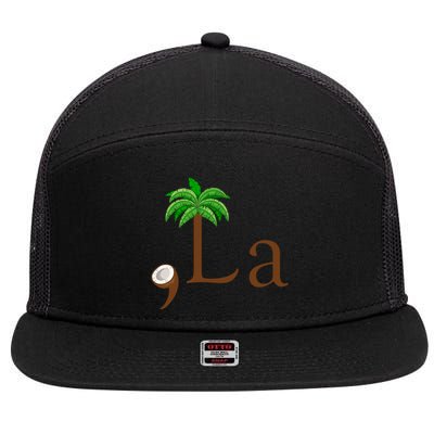 Coconut Palm Tree Comma + La Kamala Harris President 2024 7 Panel Mesh Trucker Snapback Hat