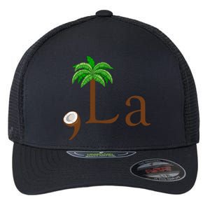 Coconut Palm Tree Comma + La Kamala Harris President 2024 Flexfit Unipanel Trucker Cap