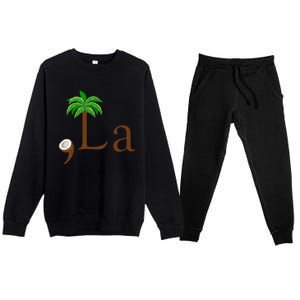 Coconut Palm Tree Comma + La Kamala Harris President 2024 Premium Crewneck Sweatsuit Set