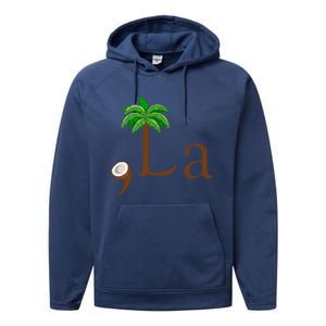 Coconut Palm Tree Comma + La Kamala Harris President 2024 Performance Fleece Hoodie