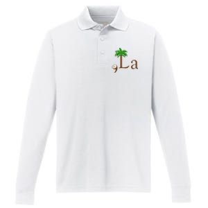 Coconut Palm Tree Comma + La Kamala Harris President 2024 Performance Long Sleeve Polo