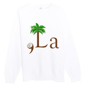 Coconut Palm Tree Comma + La Kamala Harris President 2024 Premium Crewneck Sweatshirt