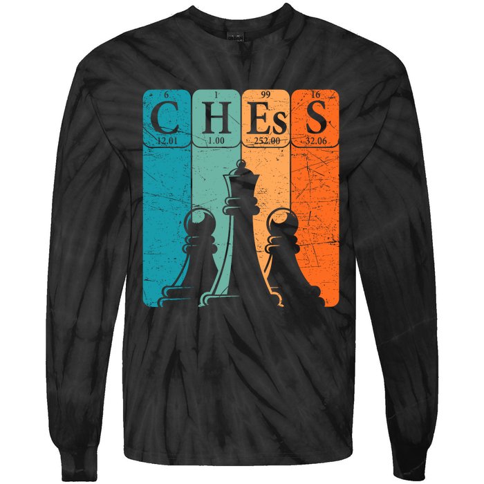 Chess Periodic Table Elements Nerd Chess Player Vintage Tie-Dye Long Sleeve Shirt