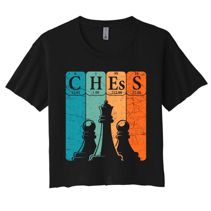 Chess Periodic Table Elements Nerd Chess Player Vintage Women's Crop Top Tee