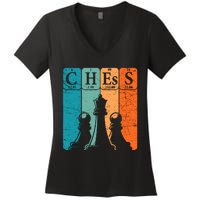 Chess Periodic Table Elements Nerd Chess Player Vintage Women's V-Neck T-Shirt