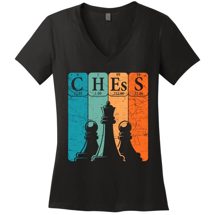 Chess Periodic Table Elements Nerd Chess Player Vintage Women's V-Neck T-Shirt