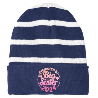 Cute Promoted To Big Sister 2024 Striped Beanie with Solid Band