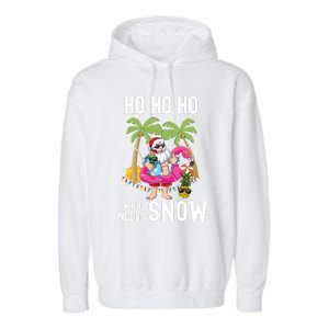 Christmas Palm Tree Santa Surfing Summer Beach Vacation Garment-Dyed Fleece Hoodie