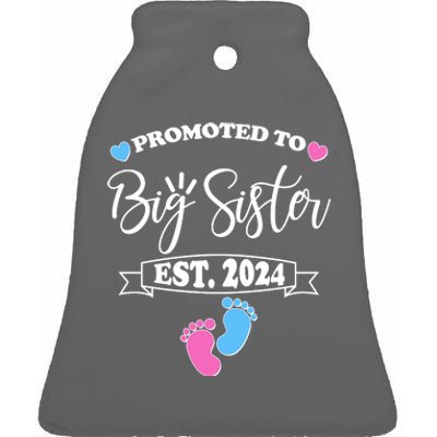 Cute Promoted To Big Sister Est 2024 Ceramic Bell Ornament