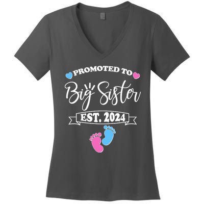 Cute Promoted To Big Sister Est 2024 Women's V-Neck T-Shirt