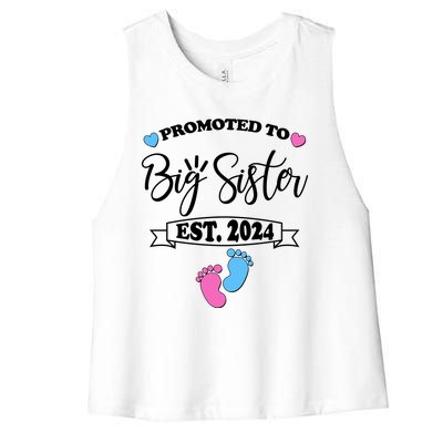 Cute Promoted To Big Sister Est 2024 Women's Racerback Cropped Tank