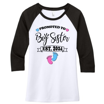 Cute Promoted To Big Sister Est 2024 Women's Tri-Blend 3/4-Sleeve Raglan Shirt