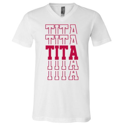 Cute Personalized Tita Birthday Matching Family V-Neck T-Shirt