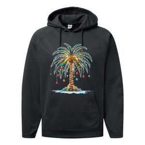 Christmas Palm Tree Print Performance Fleece Hoodie