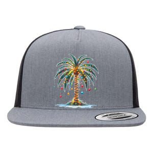 Christmas Palm Tree Print Flat Bill Trucker Hat