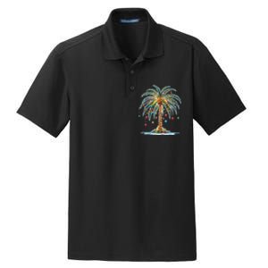 Christmas Palm Tree Print Dry Zone Grid Polo