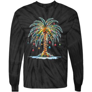 Christmas Palm Tree Print Tie-Dye Long Sleeve Shirt