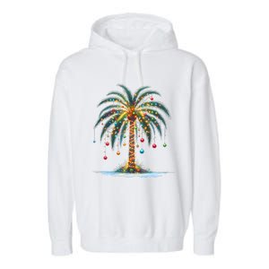 Christmas Palm Tree Print Garment-Dyed Fleece Hoodie