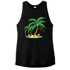 Christmas Palm Tree Tropical Xmas Gift Coconut Lights Pajama Ladies PosiCharge Tri-Blend Wicking Tank