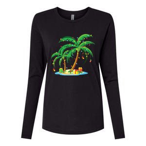 Christmas Palm Tree Tropical Xmas Gift Coconut Lights Pajama Womens Cotton Relaxed Long Sleeve T-Shirt