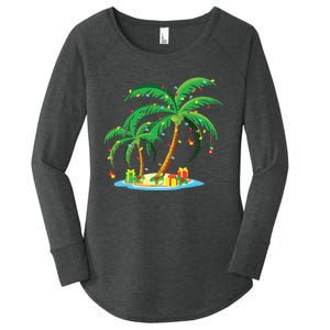 Christmas Palm Tree Tropical Xmas Gift Coconut Lights Pajama Women's Perfect Tri Tunic Long Sleeve Shirt