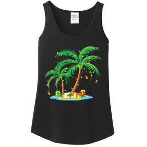 Christmas Palm Tree Tropical Xmas Gift Coconut Lights Pajama Ladies Essential Tank