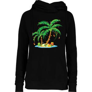 Christmas Palm Tree Tropical Xmas Gift Coconut Lights Pajama Womens Funnel Neck Pullover Hood