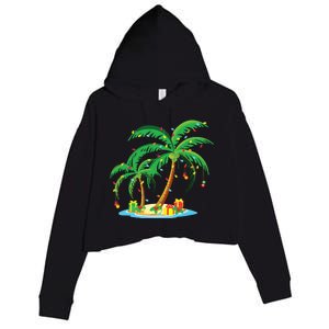 Christmas Palm Tree Tropical Xmas Gift Coconut Lights Pajama Crop Fleece Hoodie