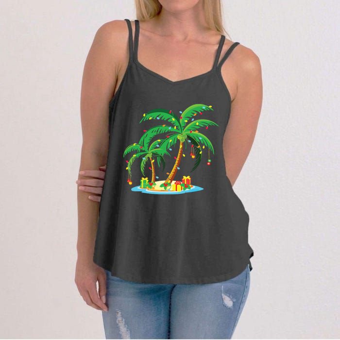 Christmas Palm Tree Tropical Xmas Gift Coconut Lights Pajama Women's Strappy Tank