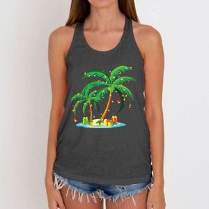 Christmas Palm Tree Tropical Xmas Gift Coconut Lights Pajama Women's Knotted Racerback Tank