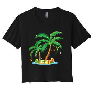 Christmas Palm Tree Tropical Xmas Gift Coconut Lights Pajama Women's Crop Top Tee