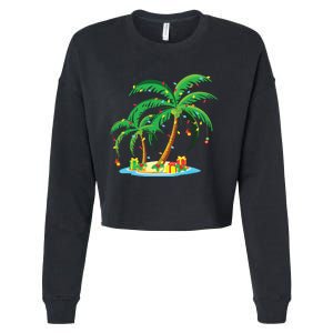 Christmas Palm Tree Tropical Xmas Gift Coconut Lights Pajama Cropped Pullover Crew